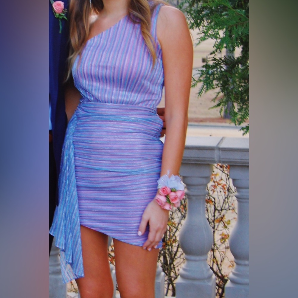 VICI Bijou purple metallic one-shoulder dress